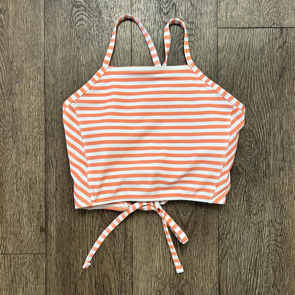 Striped Peach and White Bikini Top
